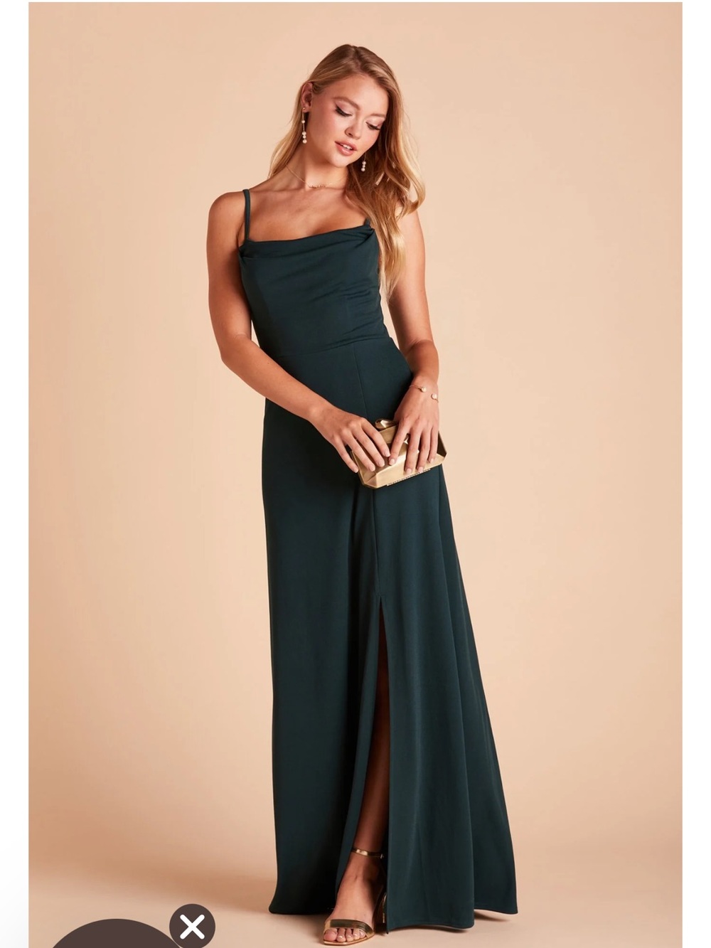 Birdy Grey Ash Crepe Emerald Latge Elegant Dark Green Cowl Neck Evening Dress